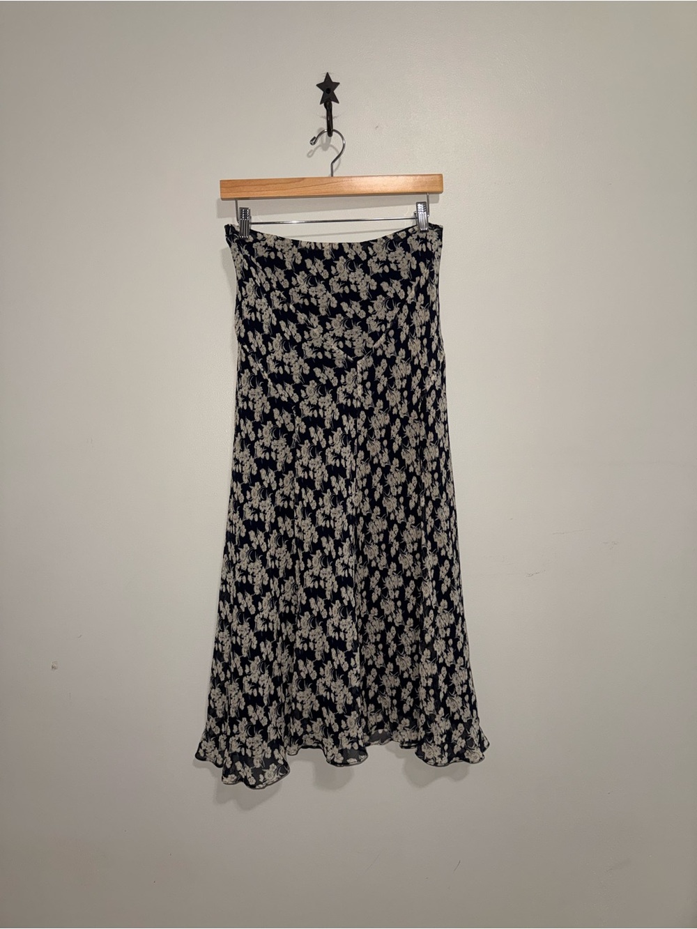 Silk Navy & Cream Floral Midi Skirt - Women's Skirt